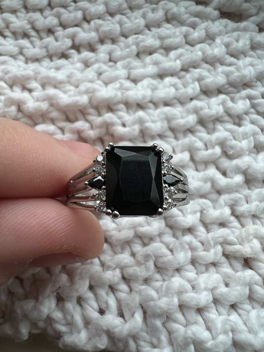 Vintage Unisex Sterling Silver Black Onyx Cocktail Ring with - signed 925 - 9.5 - Picture 6 of 11